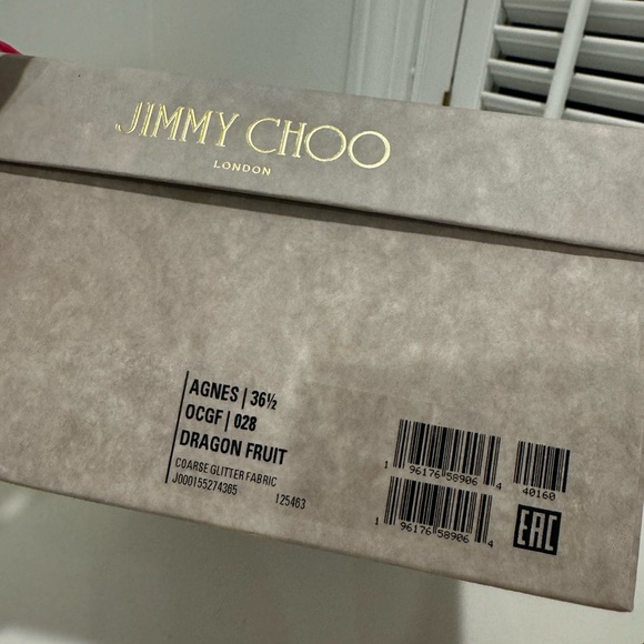 Jimmy Choo Agnes Coarse Glittered Heels Dragon Fruit Size 36.5 - Picture 10 of 11